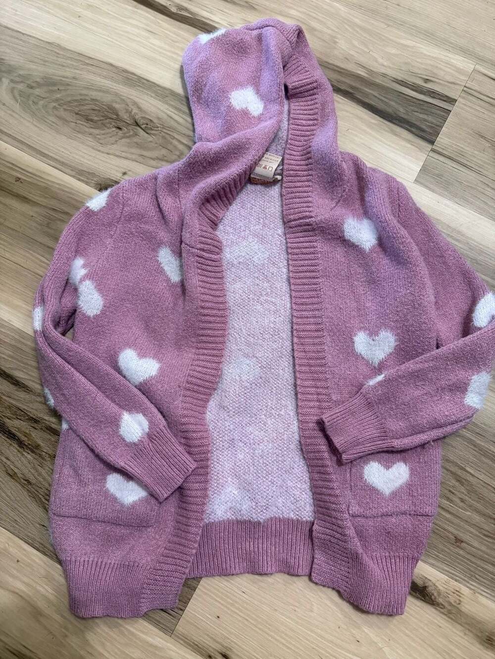 Sweet Stories Girl’s Pink Heart Pattern Knit Cardigan
